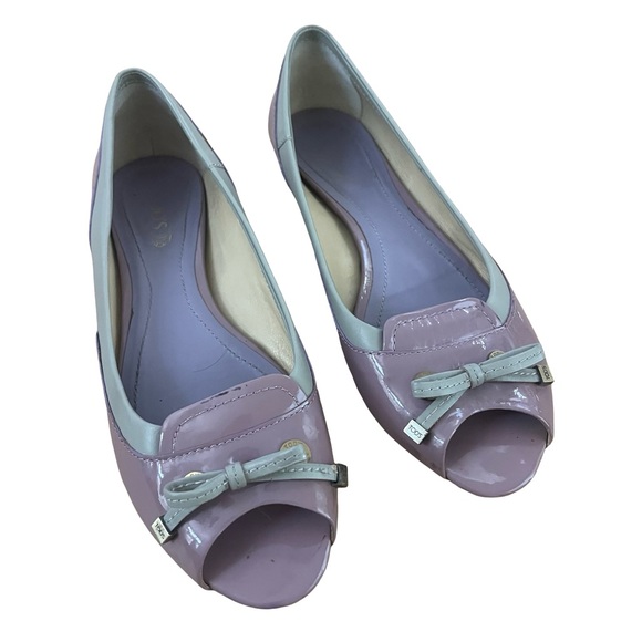 TOD’S Patent Leather Lavender & Gray Peep Toe Flats w/ Bow Sz 38 US 7/7.5 luxury - Picture 2 of 12